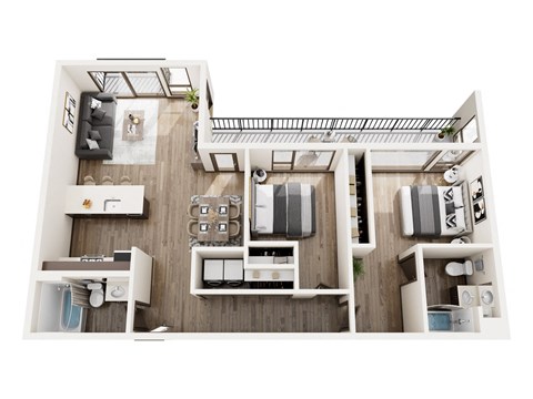 Floor plan for 2 beds, 2 baths, 1031 sqft